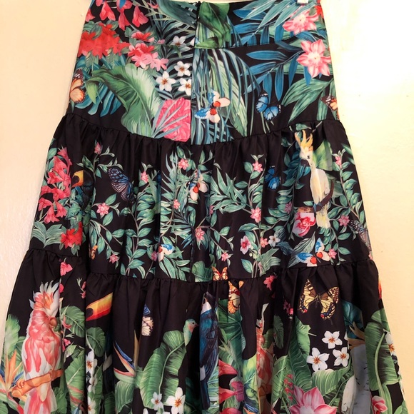 Black Jungle Print A-Line Midi Skirt - Picture 3 of 6